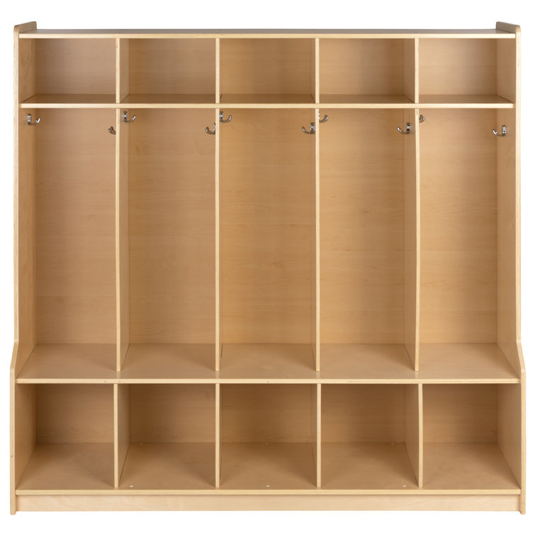 Natural Birch Wood 5-Section School Coat Locker with Bench and Cubbies