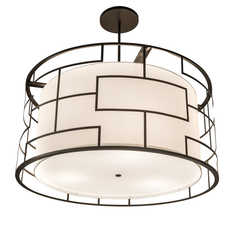 Bronze and Cream 48'' Drum Pendant Light with LED