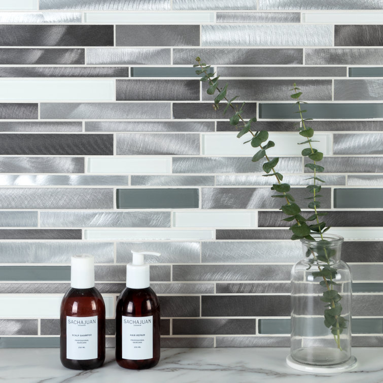 Twilight Gray and White Glass and Aluminum Mosaic Tile