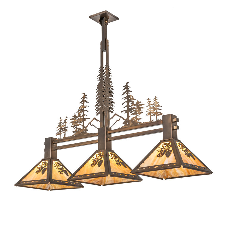 Antique Copper and Beige Glass 3-Light Island Pendant