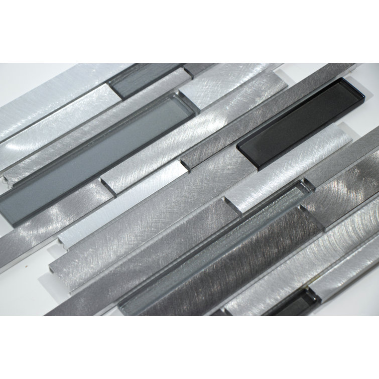 Twilight Gray Polished Glass and Aluminum Mosaic Wall Tile