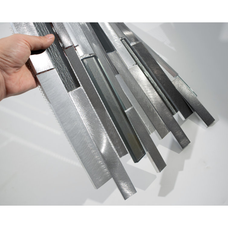 Twilight Gray Polished Glass and Aluminum Mosaic Wall Tile
