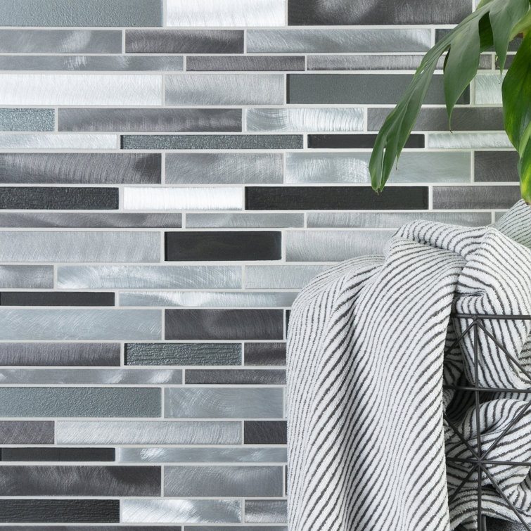 Twilight Gray Polished Glass and Aluminum Mosaic Wall Tile