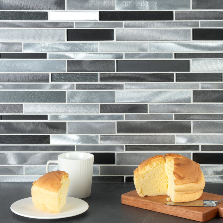 Twilight Gray Polished Glass and Aluminum Mosaic Wall Tile