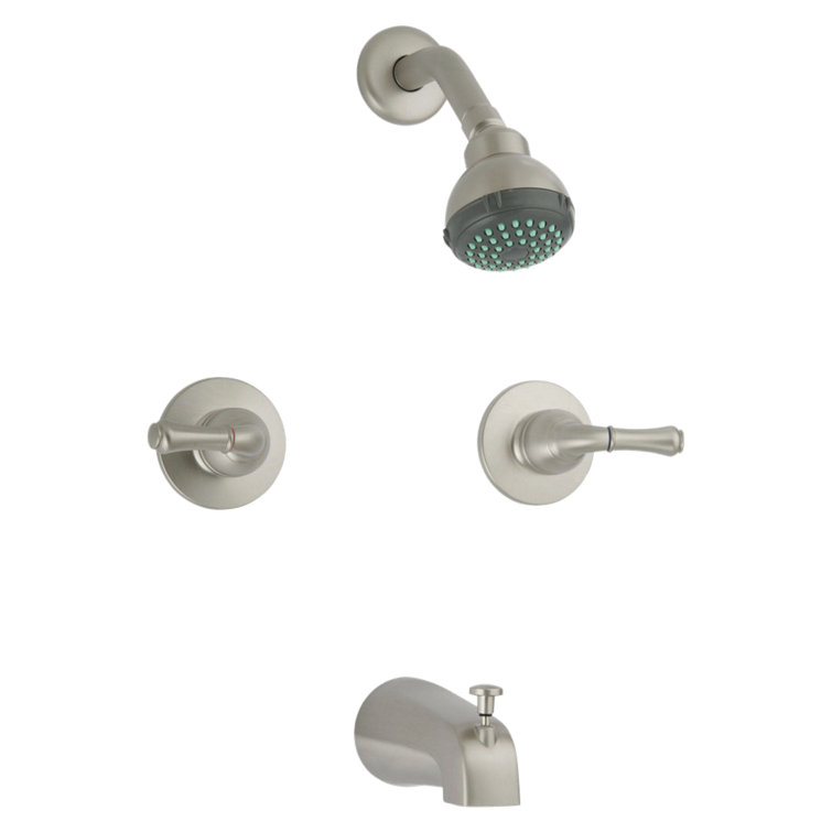 Brushed Nickel Twin Lever Handle Wall Mounted Tub & Shower Faucet