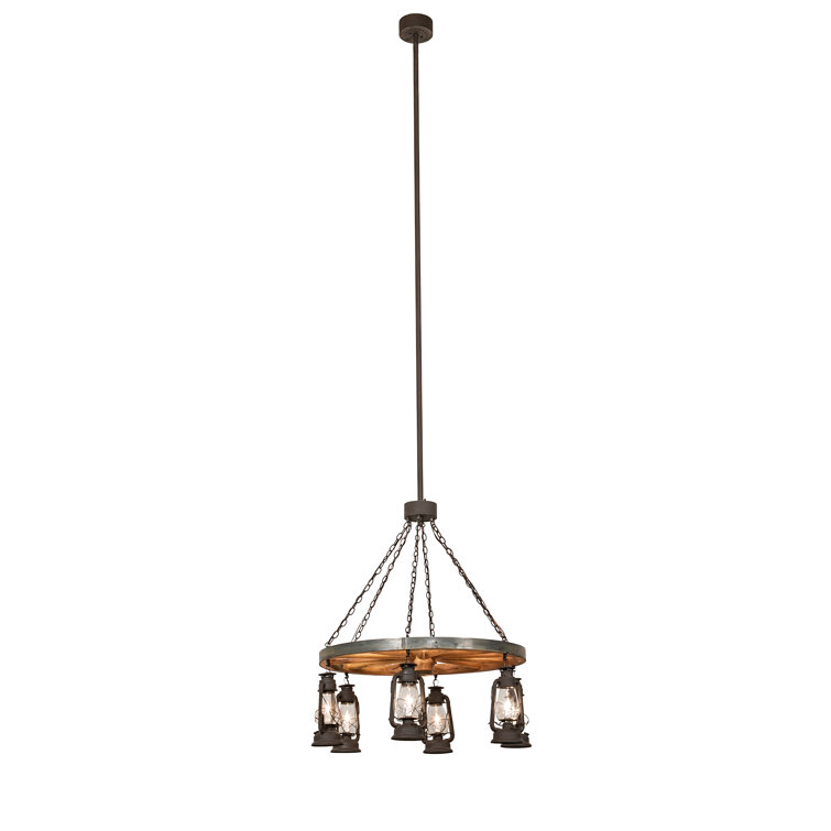 Rustic Dark Roast Wagon Wheel 6-Light Chandelier
