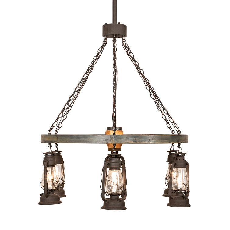 Rustic Dark Roast Wagon Wheel 6-Light Chandelier
