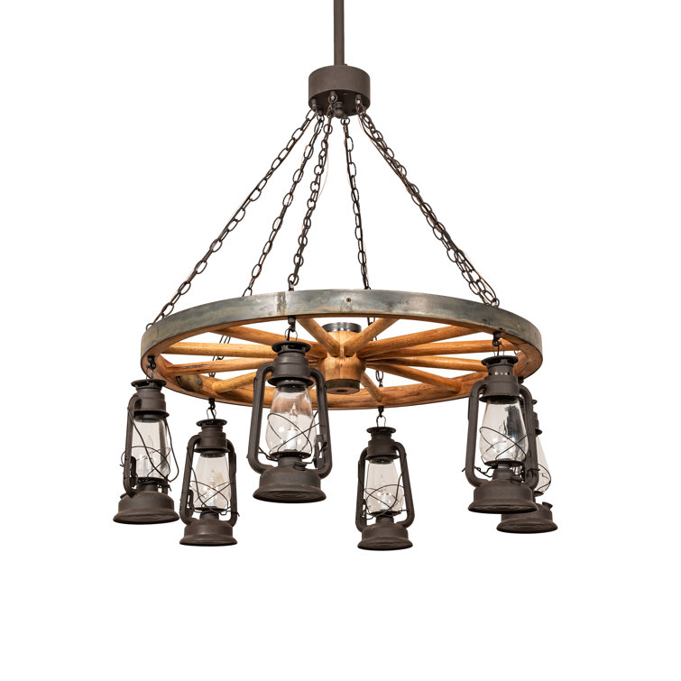 Rustic Dark Roast Wagon Wheel 6-Light Chandelier