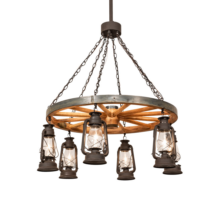Rustic Dark Roast Wagon Wheel 6-Light Chandelier