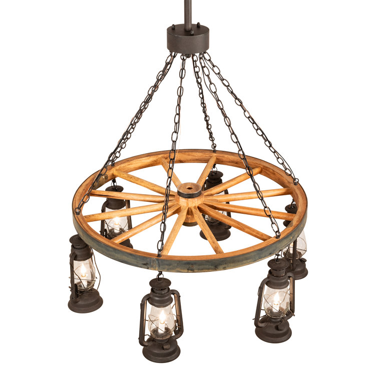 Rustic Dark Roast Wagon Wheel 6-Light Chandelier