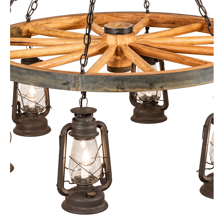 Rustic Dark Roast Wagon Wheel 6-Light Chandelier