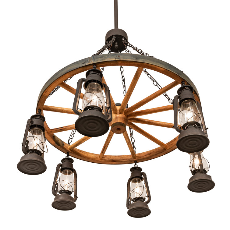 Rustic Dark Roast Wagon Wheel 6-Light Chandelier