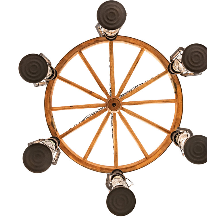 Rustic Dark Roast Wagon Wheel 6-Light Chandelier