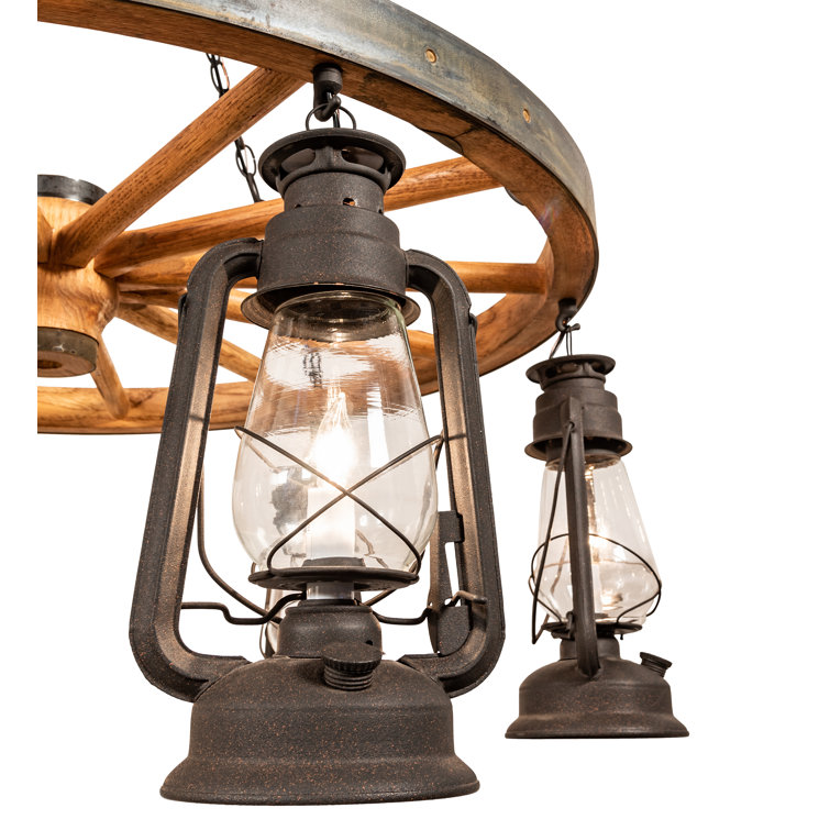 Rustic Dark Roast Wagon Wheel 6-Light Chandelier