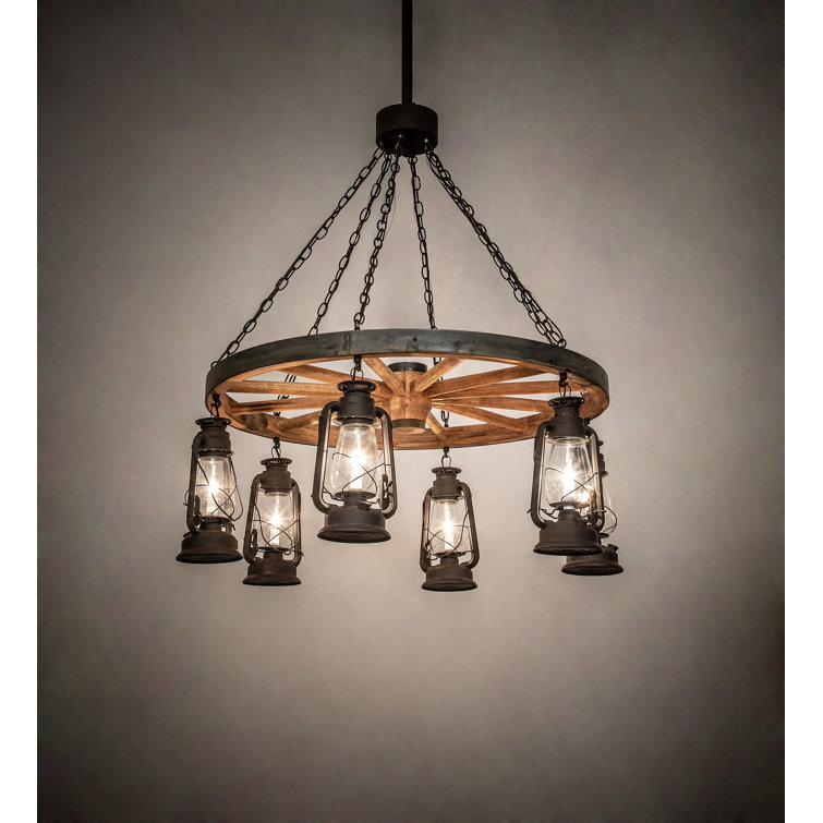 Rustic Dark Roast Wagon Wheel 6-Light Chandelier