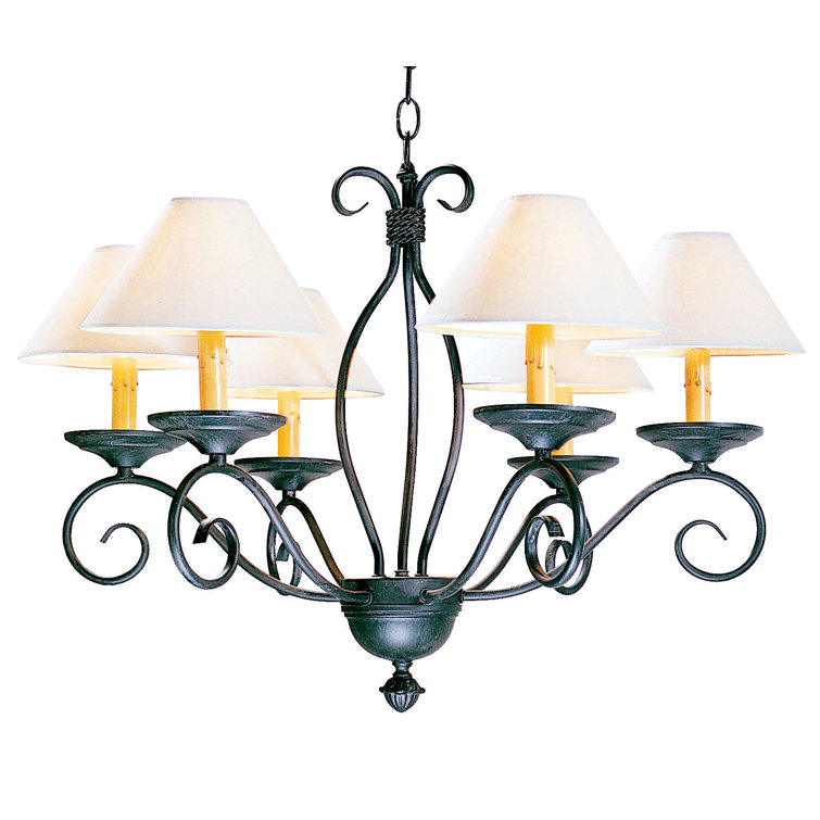 Antique Iron Gate 6-Light Chandelier with Ivory Shades