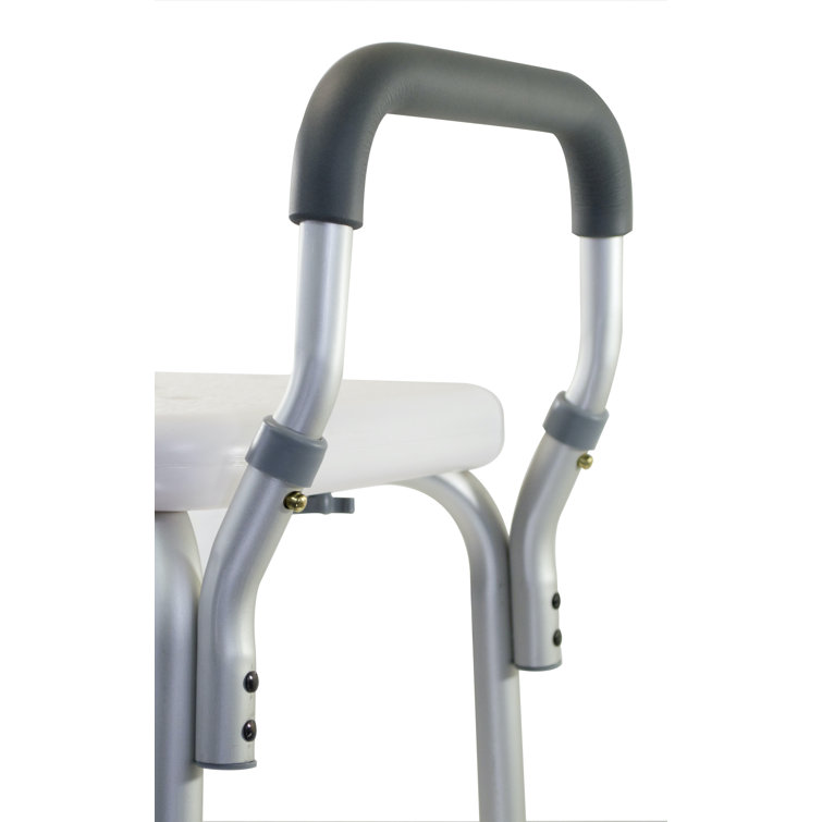 Height Adjustable White Plastic Shower Bench with Padded Arms