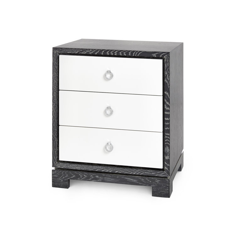 Gray and White Solid Wood 3-Drawer Side Table
