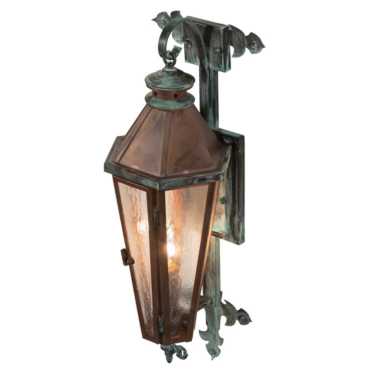 Verdigris Copper and Glass Outdoor Wall Sconce