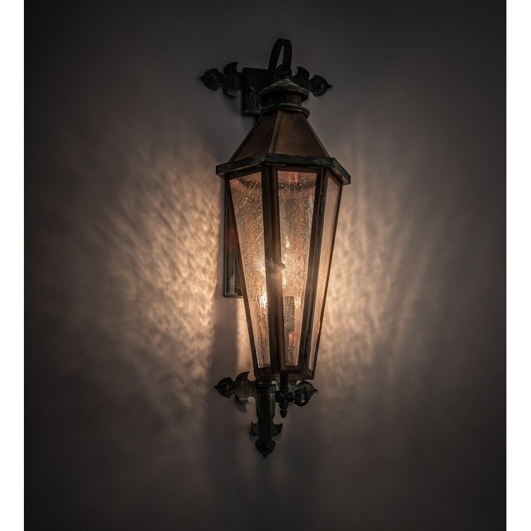 Verdigris Copper and Glass Outdoor Wall Sconce