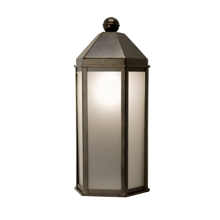 Golden Bronze Plaza Lantern 1-Light Wall Sconce with Frosted Seeded Glass