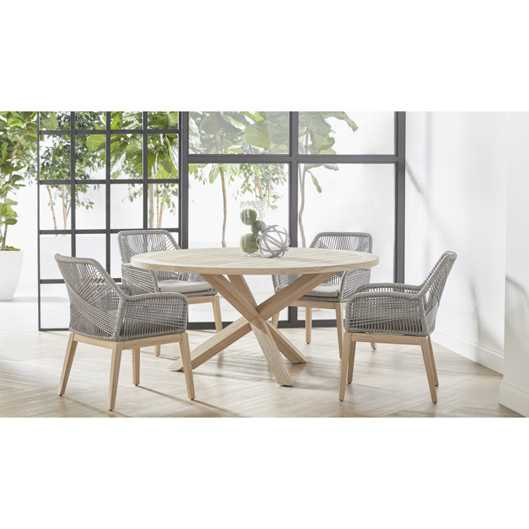Boca 63" Transitional Gray Teak Round Outdoor Dining Table