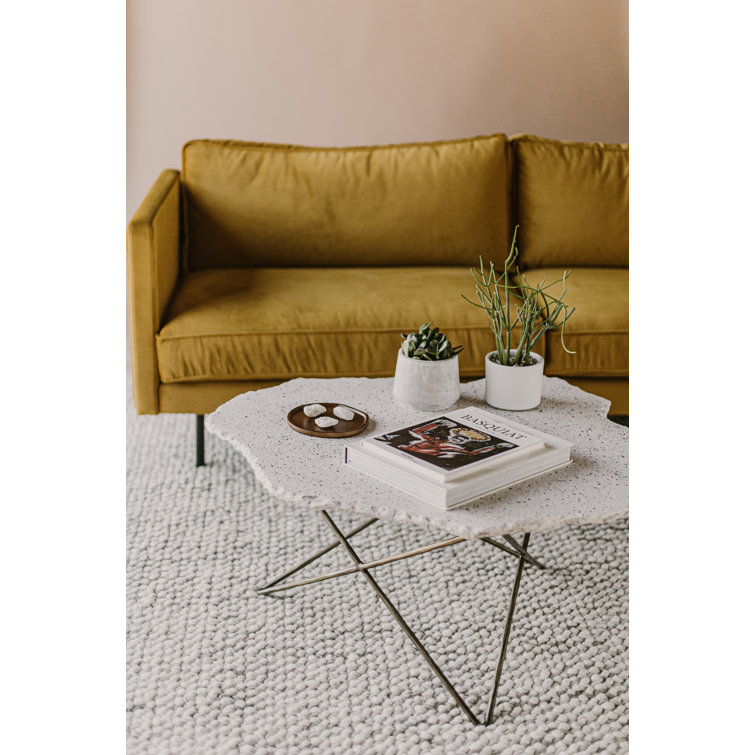 Mustard Yellow Polyester Upholstered Square Arm Sofa with Metal Legs