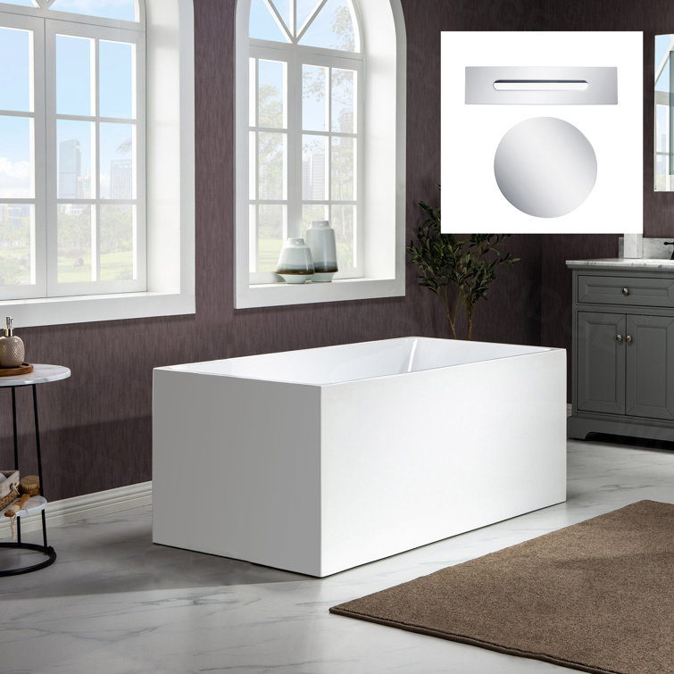 67'' White Acrylic Freestanding Rectangular Soaking Bathtub