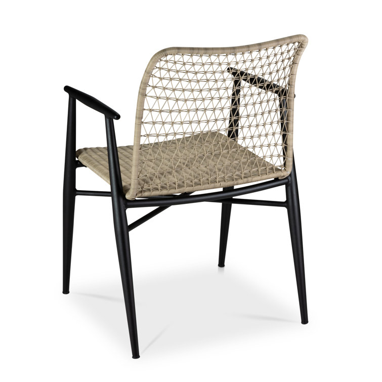 Gray Wicker and Black Metal Outdoor Dining Armchair Set
