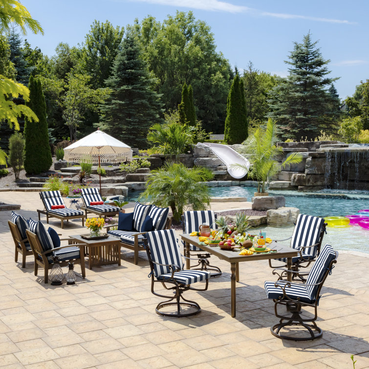 Sapphire Blue Cabana Stripe Outdoor Deep Seat Cushion Set
