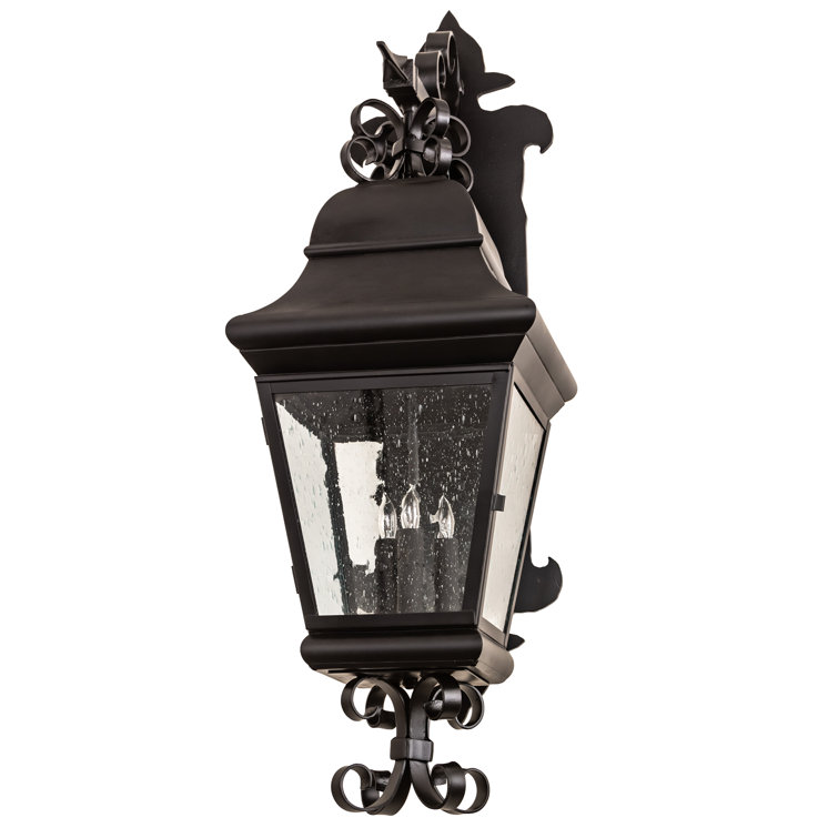 Vincente Black Iron 3-Light Lantern Wall Sconce with Seedy Glass