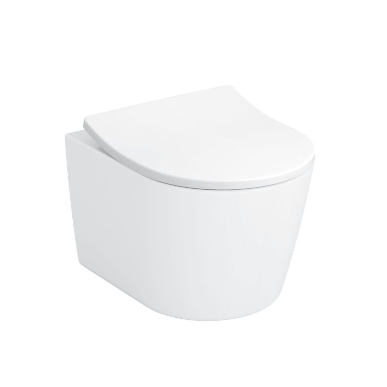 Compact White Ceramic Wall-Hung Elongated Toilet Bowl