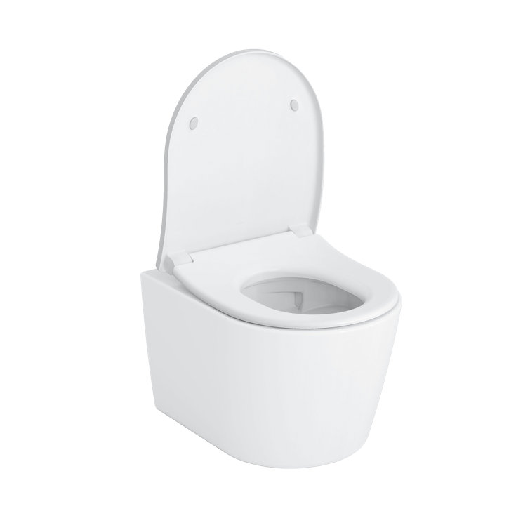 Compact White Ceramic Wall-Hung Elongated Toilet Bowl