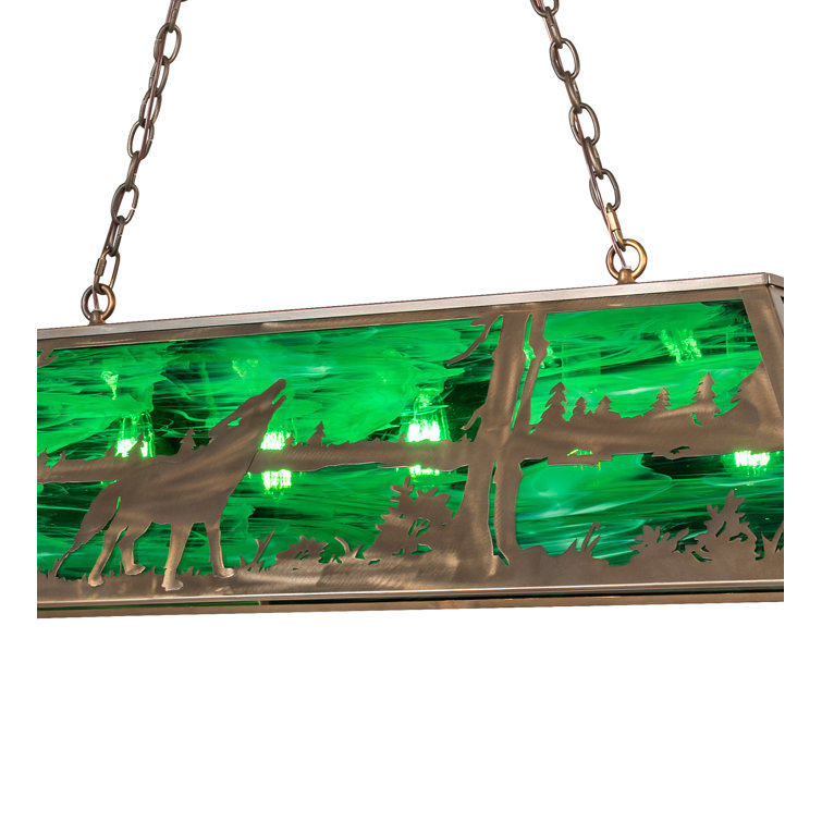 Emerald Green Art Glass & Antique Copper 21" Island Pendant