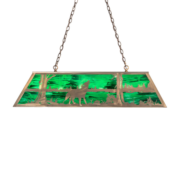 Emerald Green Art Glass & Antique Copper 21" Island Pendant
