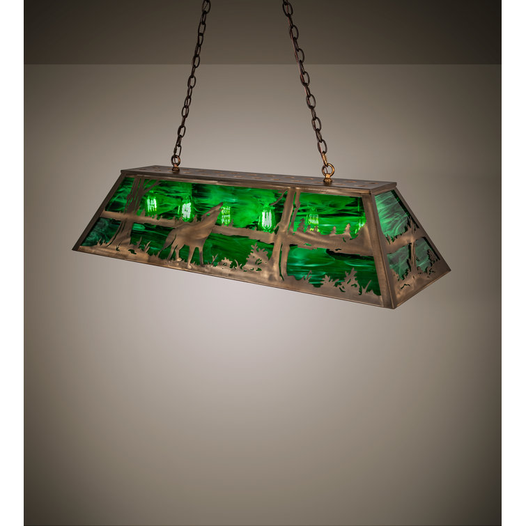 Emerald Green Art Glass & Antique Copper 21" Island Pendant