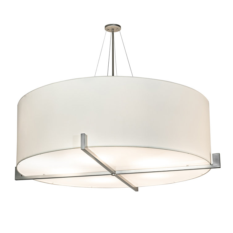60" White and Nickel Drum Chandelier with Acrylic Shade
