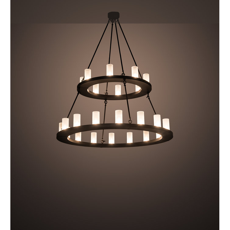 Mahogany Bronze 24-Light Chandelier with Frosted Glass Cylinders