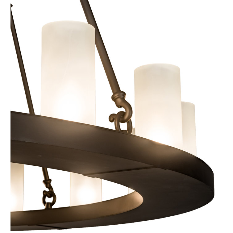 Mahogany Bronze 24-Light Chandelier with Frosted Glass Cylinders