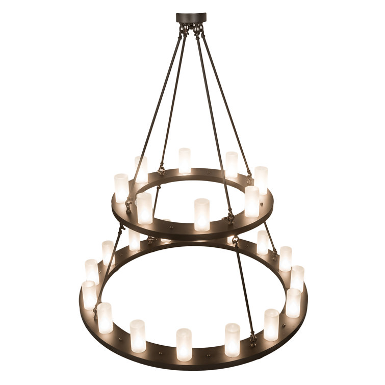 Mahogany Bronze 24-Light Chandelier with Frosted Glass Cylinders