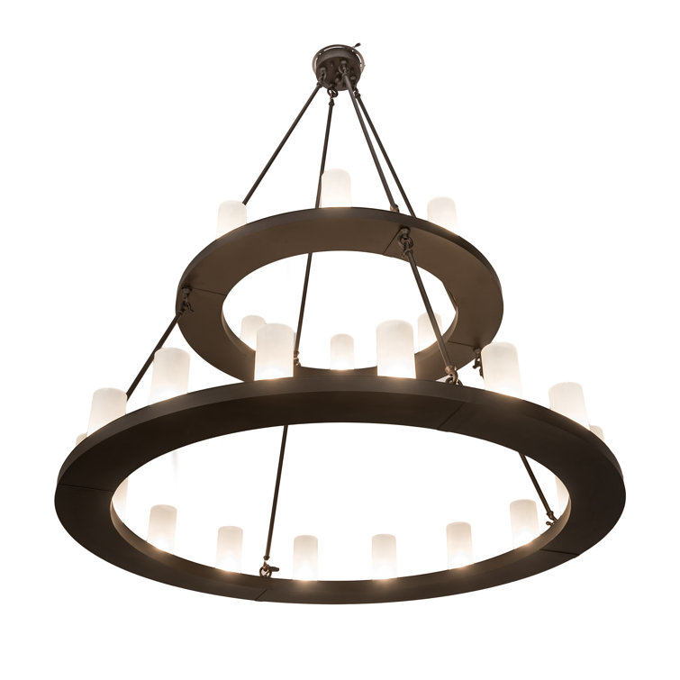 Mahogany Bronze 24-Light Chandelier with Frosted Glass Cylinders