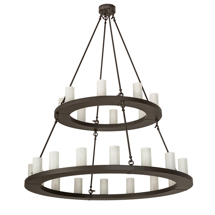 Mahogany Bronze 24-Light Chandelier with Frosted Glass Cylinders