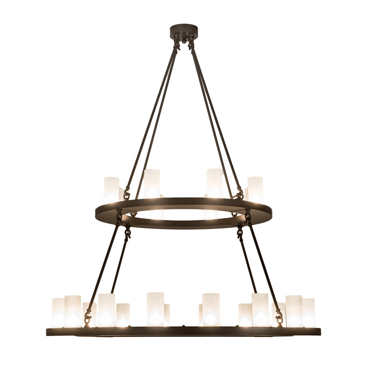 Mahogany Bronze 24-Light Chandelier with Frosted Glass Cylinders