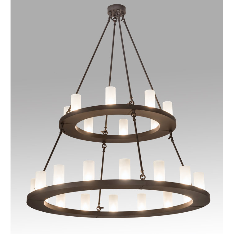 Mahogany Bronze 24-Light Chandelier with Frosted Glass Cylinders