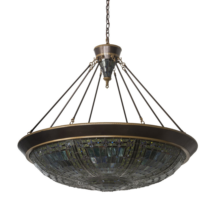 Elegant Fleur-de-Lis 10-Light Pendant in Copper Vein with Multicolor Glass