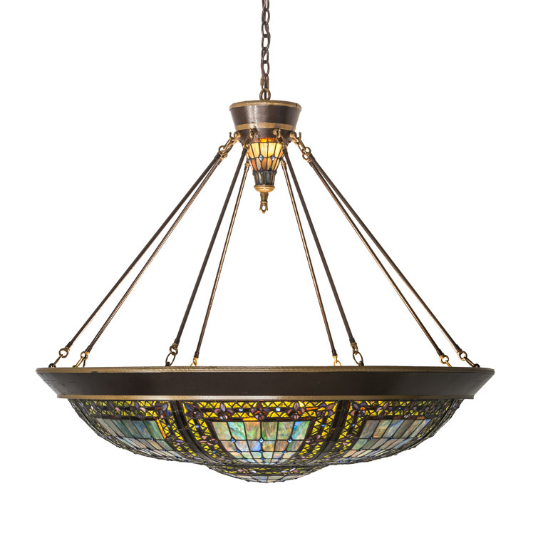 Elegant Fleur-de-Lis 10-Light Pendant in Copper Vein with Multicolor Glass