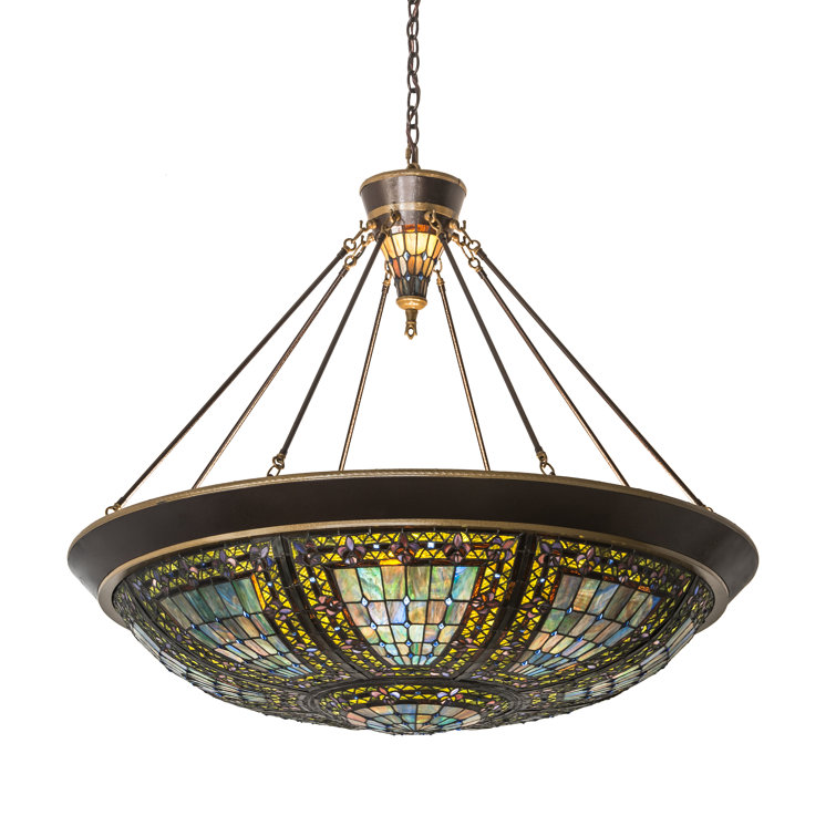 Elegant Fleur-de-Lis 10-Light Pendant in Copper Vein with Multicolor Glass