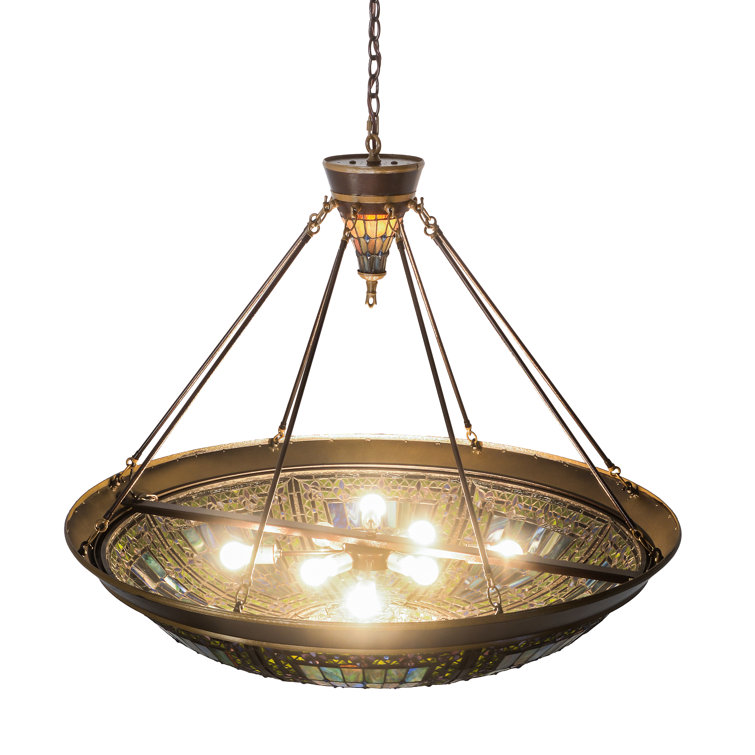 Elegant Fleur-de-Lis 10-Light Pendant in Copper Vein with Multicolor Glass