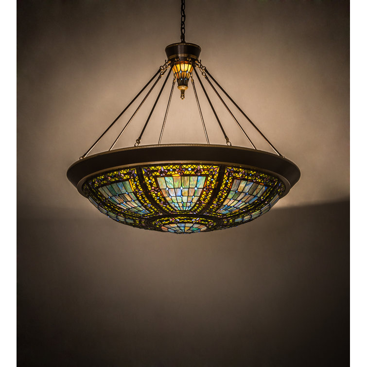 Elegant Fleur-de-Lis 10-Light Pendant in Copper Vein with Multicolor Glass