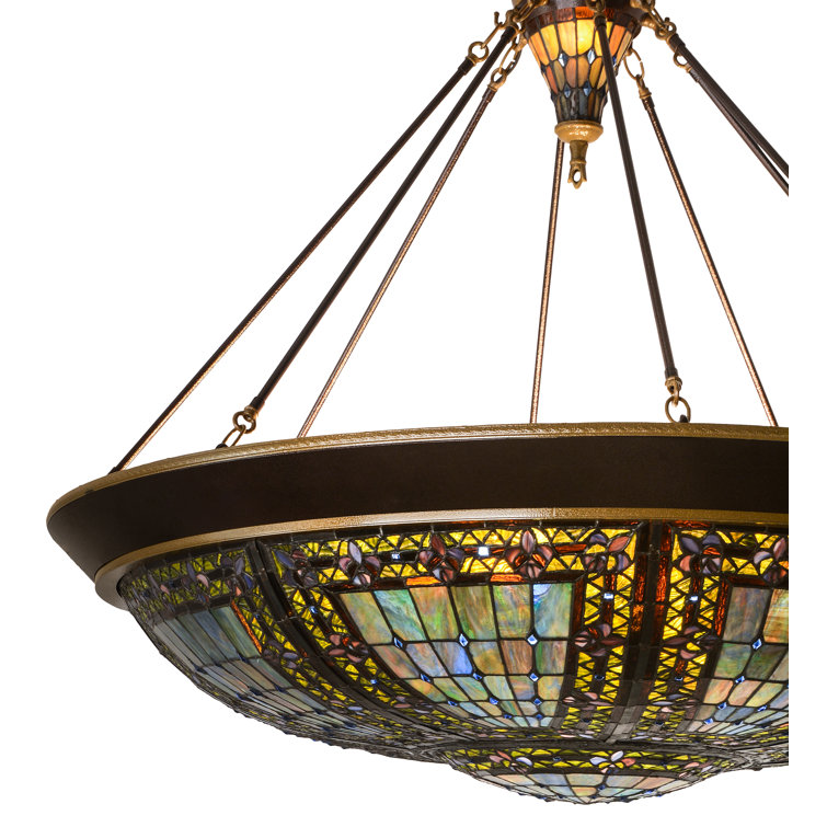 Elegant Fleur-de-Lis 10-Light Pendant in Copper Vein with Multicolor Glass